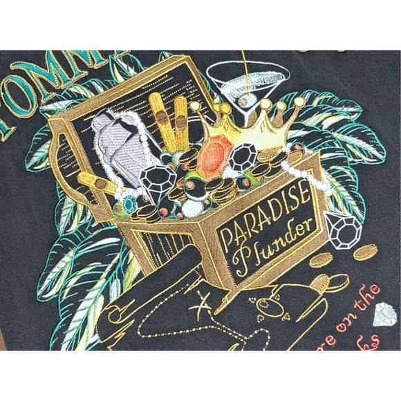 Tommy Bahama Black 100% Silk Embroidered "Treasure on the Rocks” Camp Shirt M #2 - Picture 8 of 8